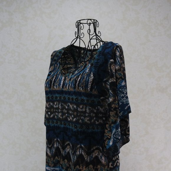 AGENDA Brown Blue Flutter Sleeve Blouse - Picture 8 of 11